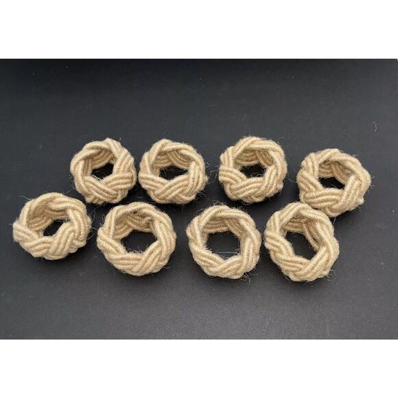 Nautical Rope Napkin Rings Set of 8 Jute Rustic Lake Beach House Napkin Rings - Picture 3 of 6